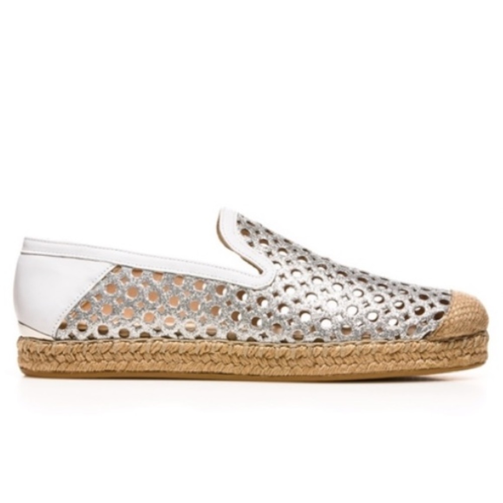 Stuart Weitzman Silver Metallic Leather Espadrille